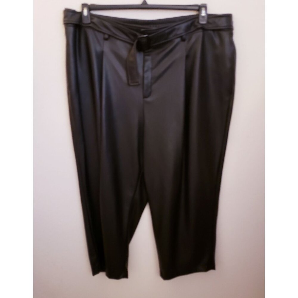 INC Black Faux Leather Ankle Pants, Attached Belt Pockets 4X NWT